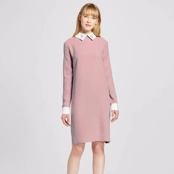 457 VICTORIA BECKHAM Blush Collared Shift Dress 1X NEW Women's Plus - Picture 9 of 15